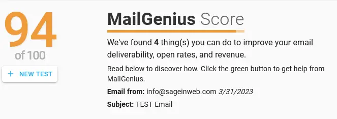 SageInWeb MailGenius Score